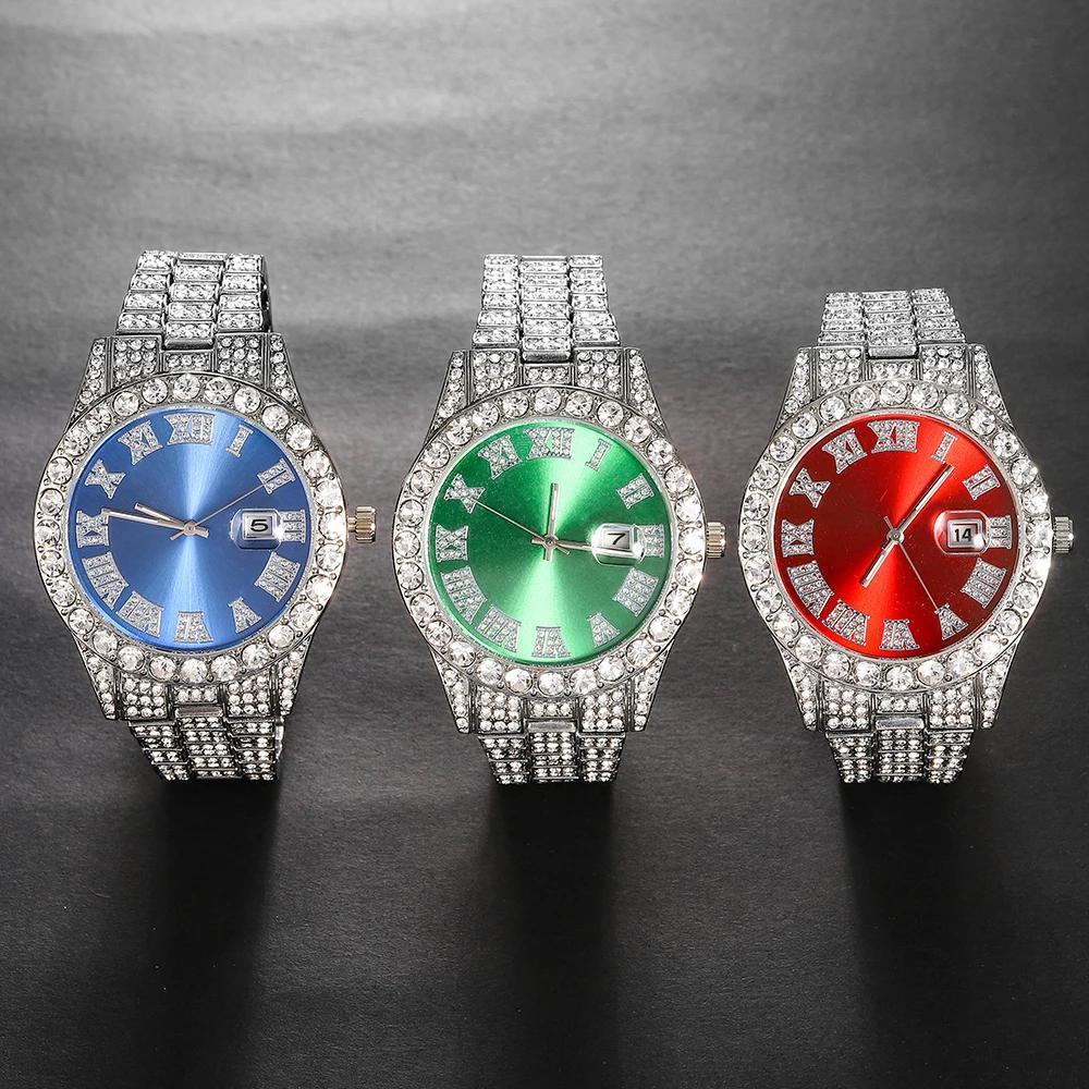 4pcs/set, Men's Rhinestone Wrist Watch & Cross Pendent Jewelry Set, For Men/Women - Clikcy