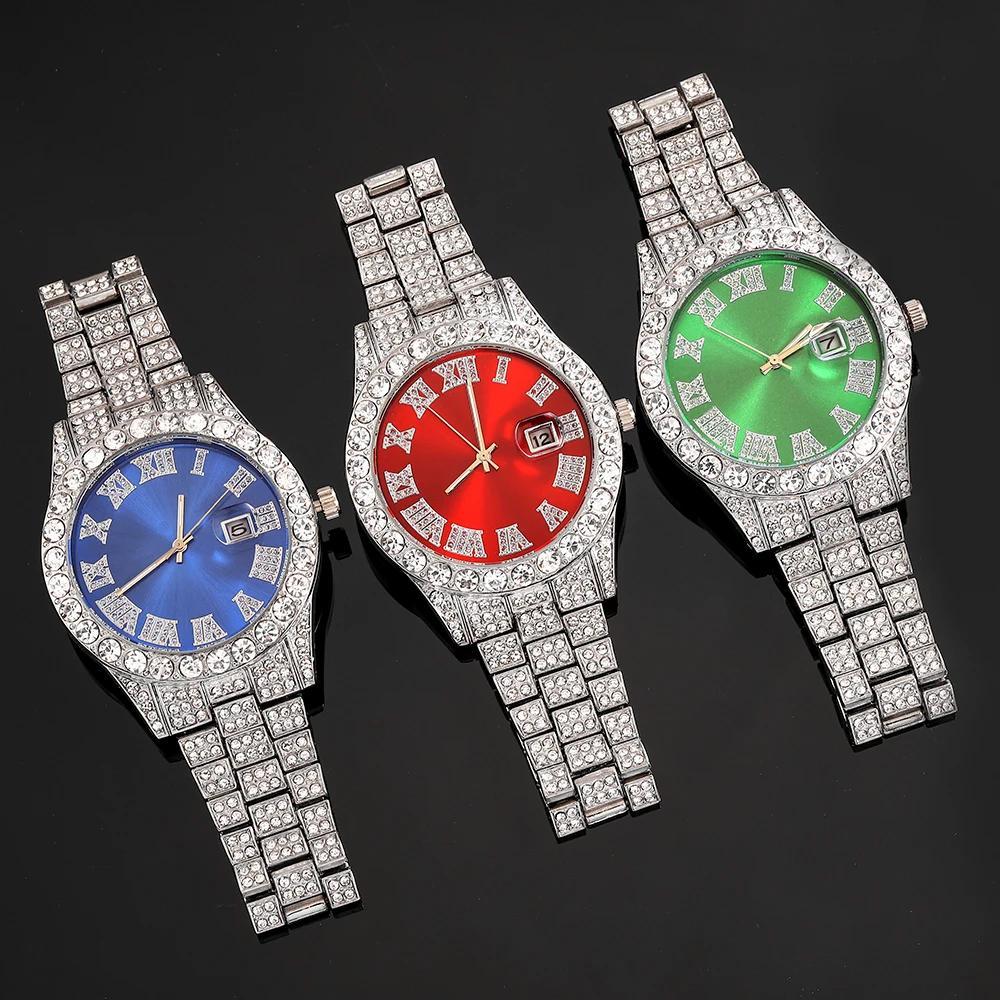 4pcs/set, Men's Rhinestone Wrist Watch & Cross Pendent Jewelry Set, For Men/Women - Clikcy