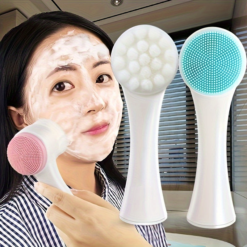 2-In-1 Silicone Face Cleanser - Gentle Exfoliation & Massage, Dual Soft Brushes Suitable for All Skin Types, Fragrance-Free - Clikcy