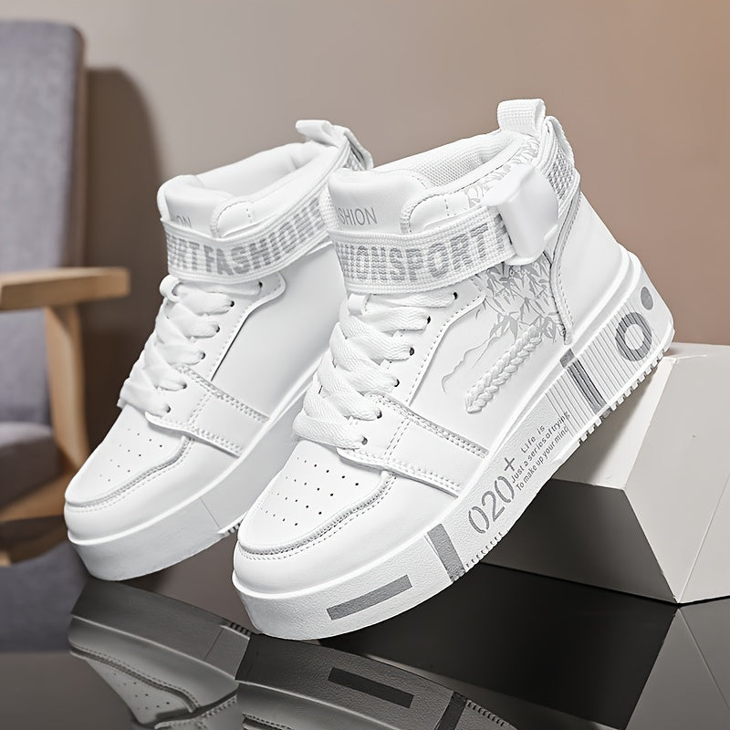 Men's High-Top Fashion Sneakers - Casual Lace-Up Athletic Shoes with Solid Color PU Upper, Breathable PU Lining, Durable Rubber Sole, and Comfort Fabric Insole - Clikcy