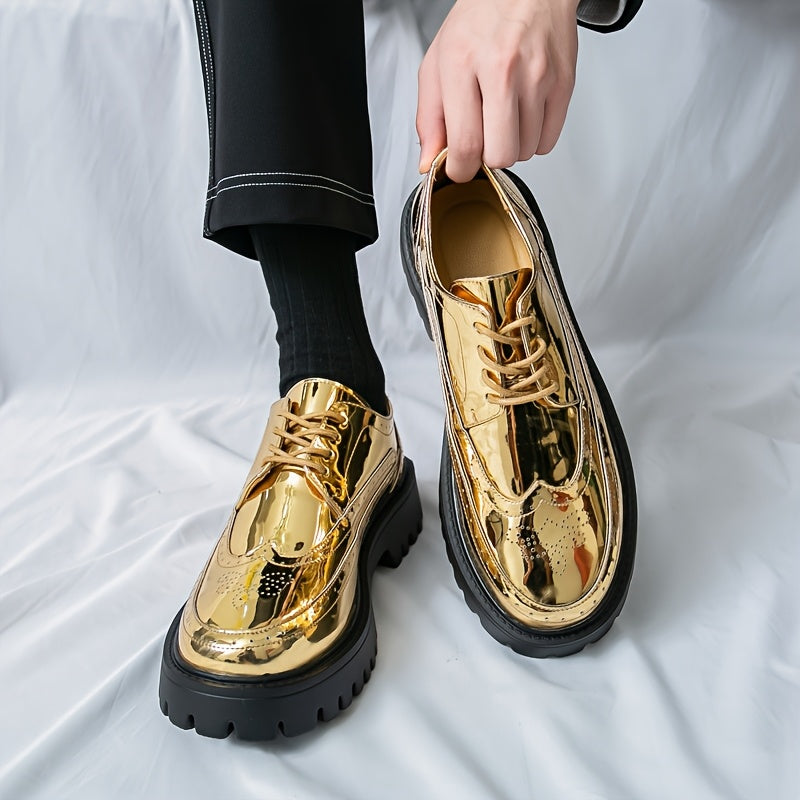 Men'S Stylish Golden Dress Shoes - Elegant Lace-Up Loafers for Business, Formal Events & Casual Attire, All-Season Comfort, Rubber Sole, Upper, Casual Dress Shoes | Golden Shoe Design | Rubber Sole Shoes - Clikcy