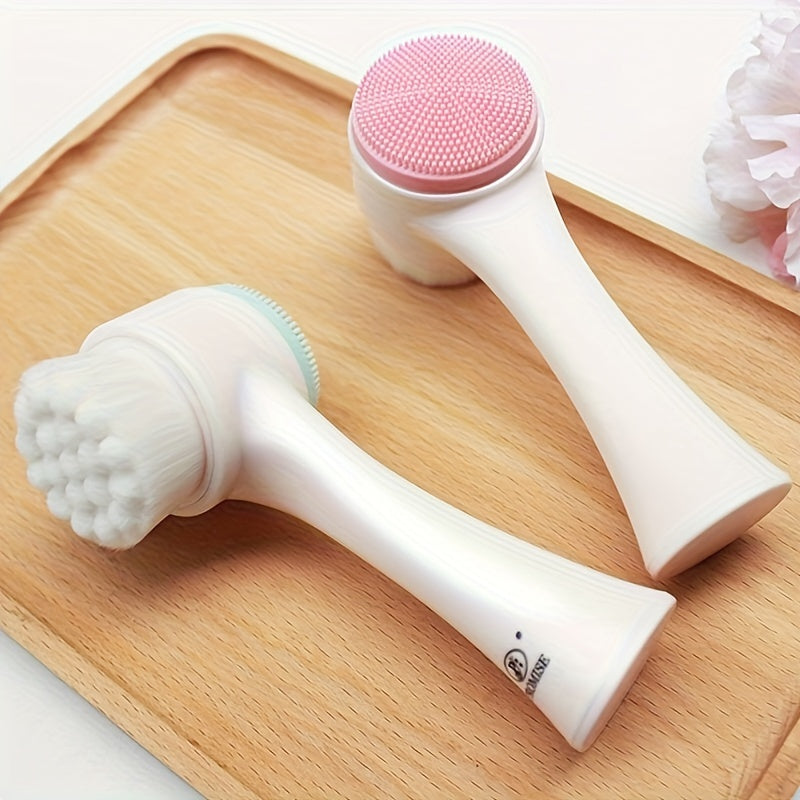 2-In-1 Silicone Face Cleanser - Gentle Exfoliation & Massage, Dual Soft Brushes Suitable for All Skin Types, Fragrance-Free - Clikcy