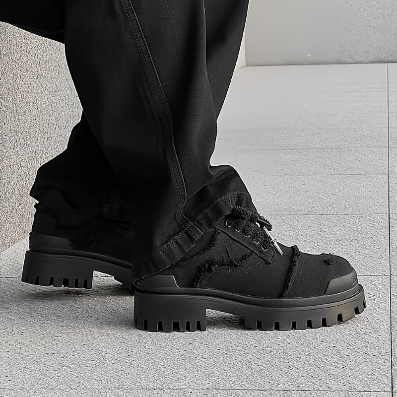 Men's Stylish Star Design Platform Derby Shoes - Casual & Business-Ready, Black with White Rubber Sole, Round Toe, Lace-Up, Perfect for Parties, Outdoor Activities & Everyday Streetwear - Clikcy