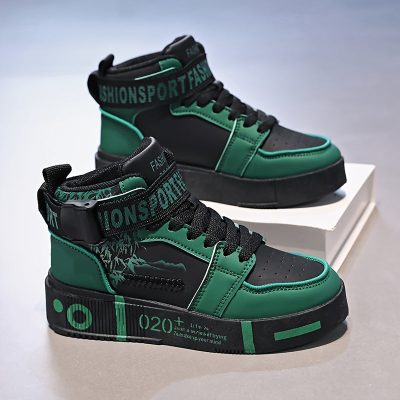 Men's High-Top Fashion Sneakers - Casual Lace-Up Athletic Shoes with Solid Color PU Upper, Breathable PU Lining, Durable Rubber Sole, and Comfort Fabric Insole - Clikcy