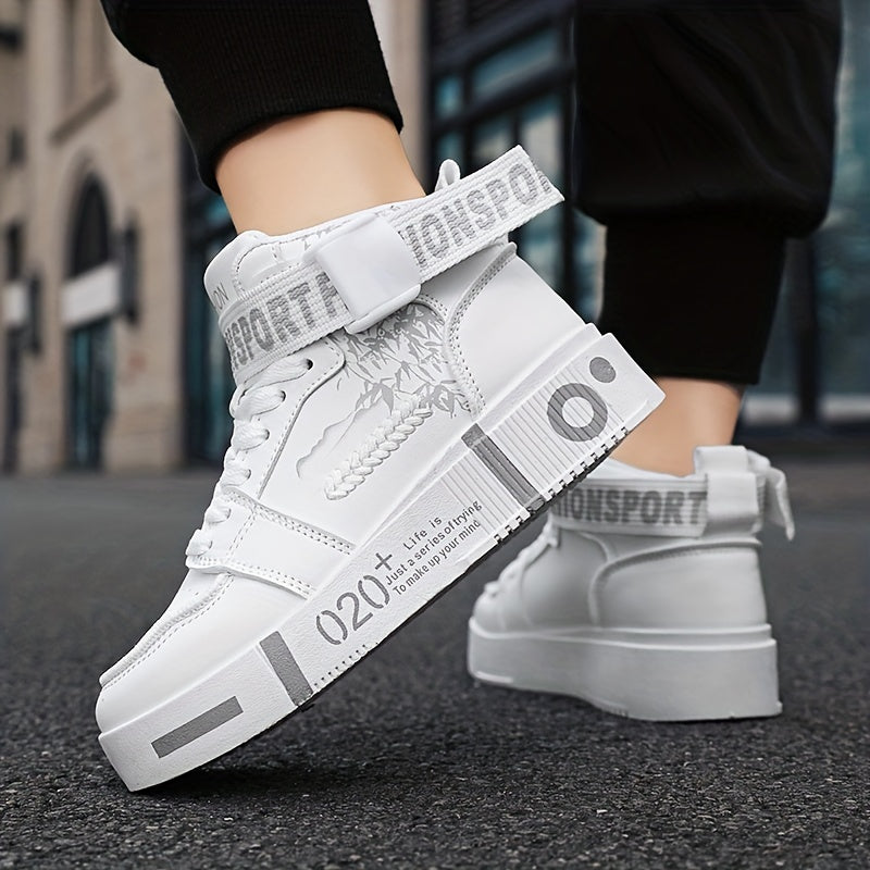 Men's High-Top Fashion Sneakers - Casual Lace-Up Athletic Shoes with Solid Color PU Upper, Breathable PU Lining, Durable Rubber Sole, and Comfort Fabric Insole - Clikcy