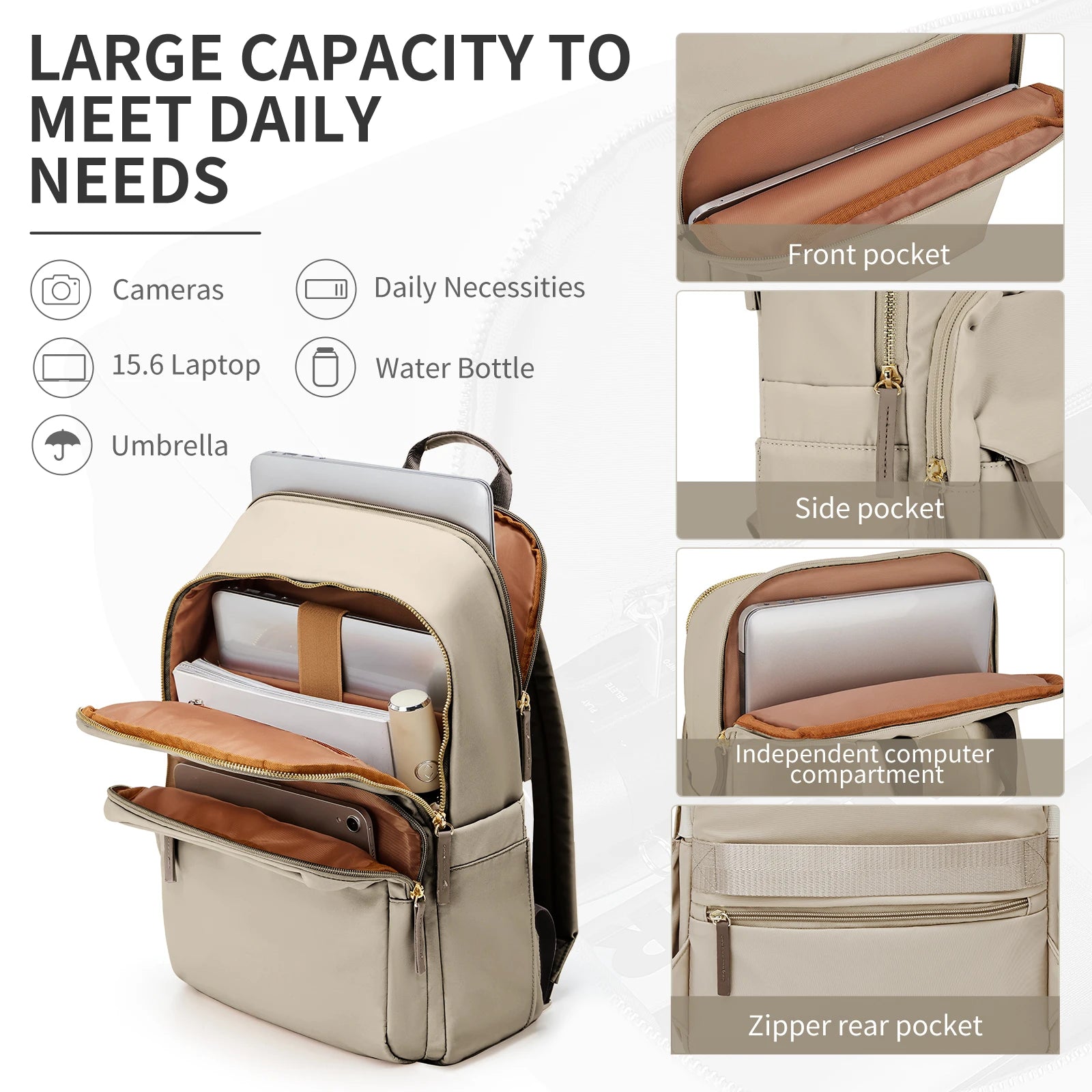 New Simple Large Capacity Backpack Women Travel Business Teacher Backpack Laptop Shoulder Bag Girl School Student Backpack Purse - Clikcy