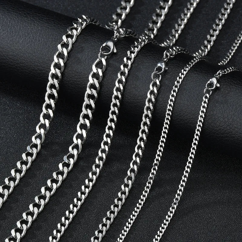 Basic Punk Stainless Steel 3,5,7mm Curb Cuban Necklaces For Men Women Black Gold Color Link Chain Chokers Solid Metal Jewelry - Clikcy