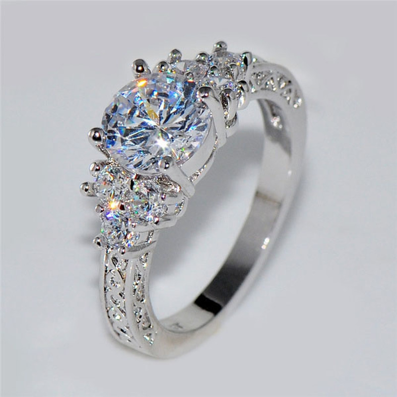 Exquisite Fashion Silver Color Engagement Rings for Women Fashion White Zircon Stones Ring Anniversary Bridal Wedding Jewelry - Clikcy