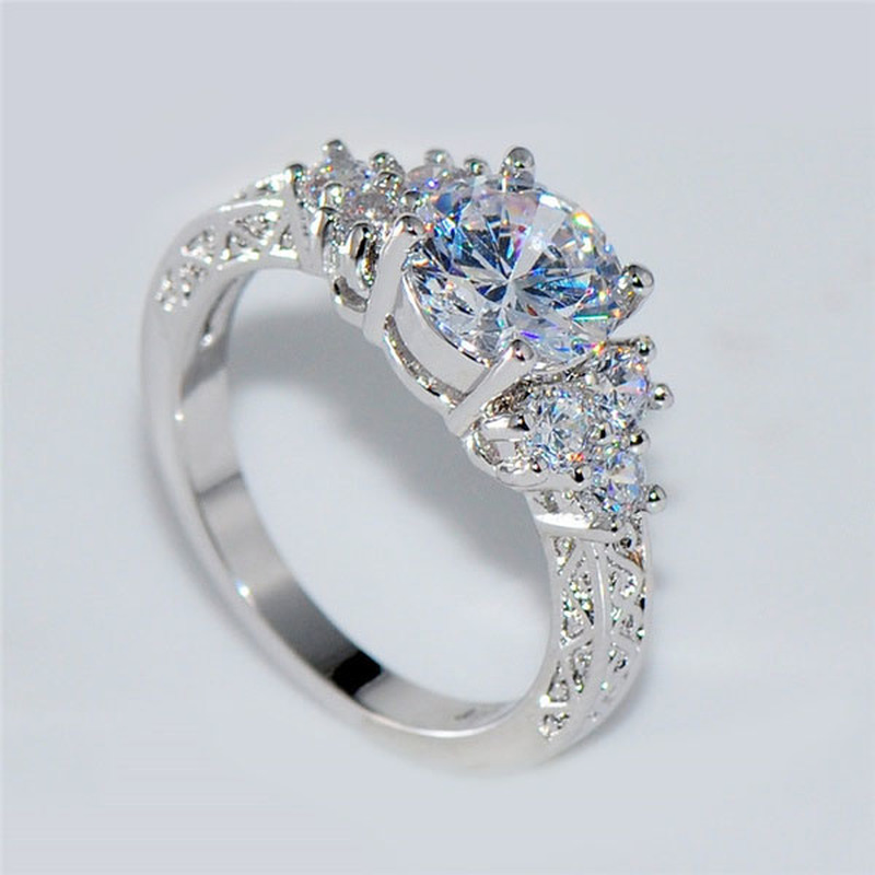 Exquisite Fashion Silver Color Engagement Rings for Women Fashion White Zircon Stones Ring Anniversary Bridal Wedding Jewelry - Clikcy