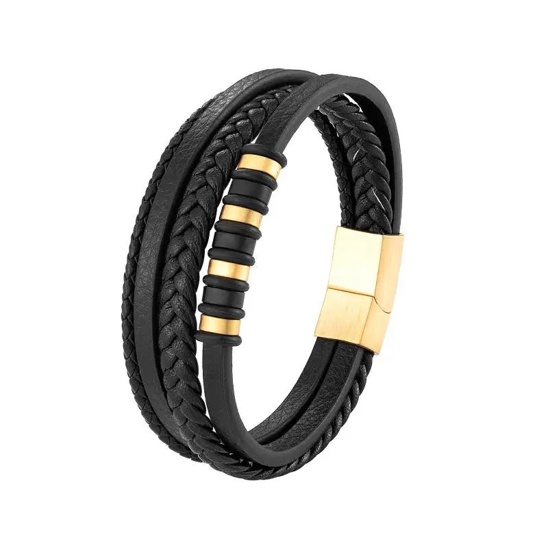 Classic Black Multilayer Leather Bracelet Men Casual Punk Party Jewelry Male Hand Band Gift - Clikcy