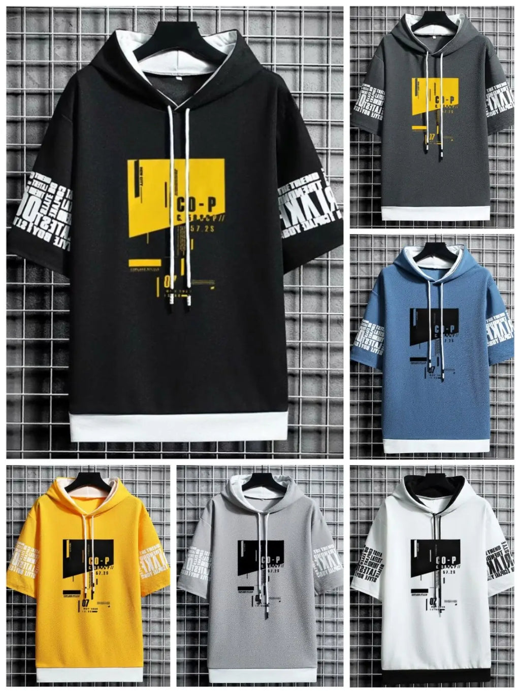 New Korean Style Men's Hoodies Fashion Streetwear Half Sleeve Hooded Sweatshirts Men Casual Harajuku Prints Men Clothing Hoodies - Clikcy