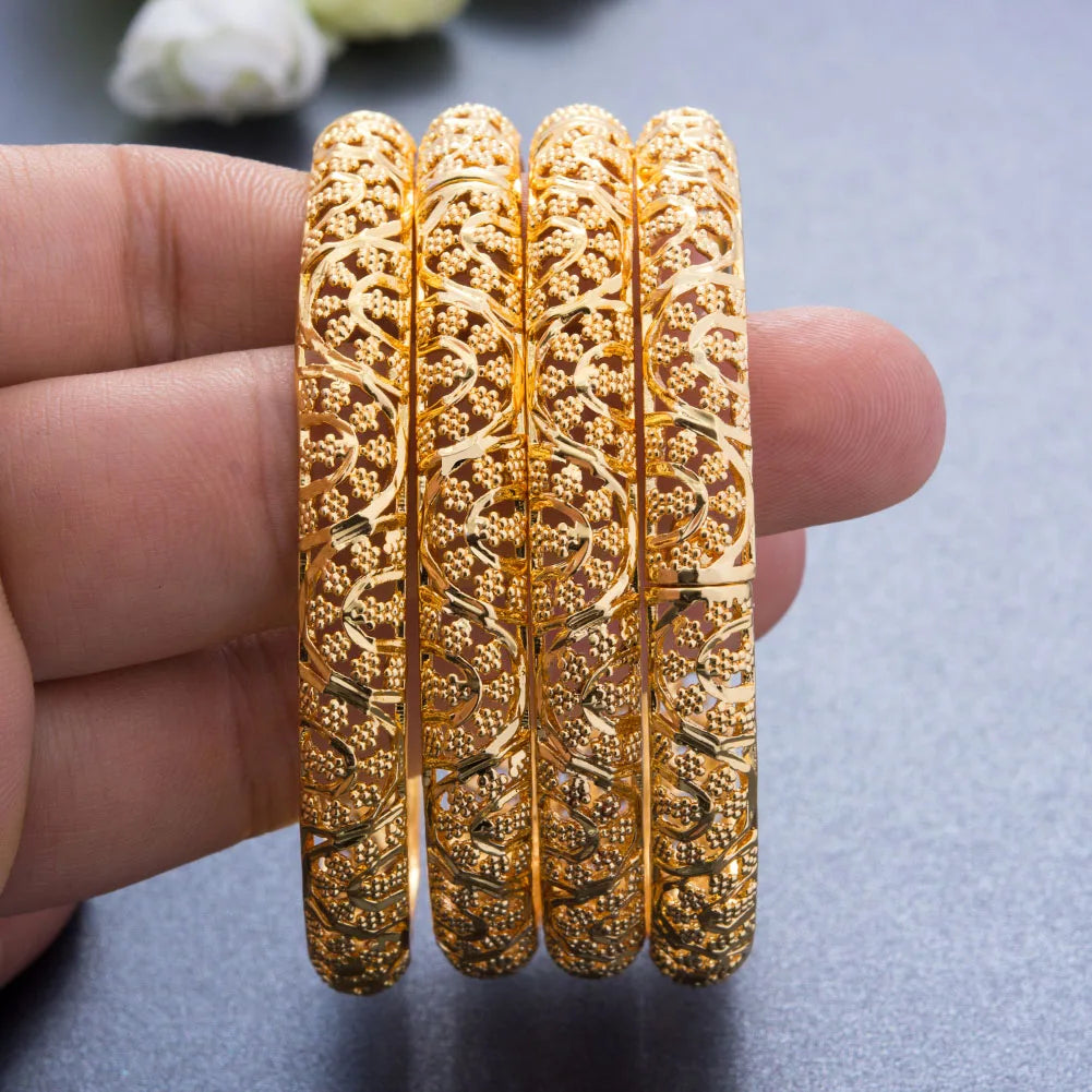 24K Luxury Gold Color Bangles For Women Wedding Bride Bracelets Gold Color Jewelry Middle East African Gifts - Clikcy