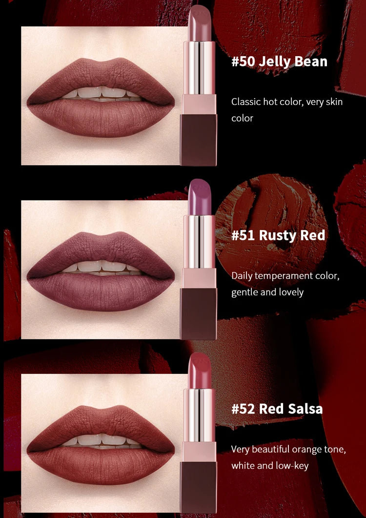 CHARMACY Matte Durable Easy To Wear Lipstick Natural Matte Red Velvet Lip Stick Lip Coloring Makeup Women Beauty Cosmetics - Clikcy