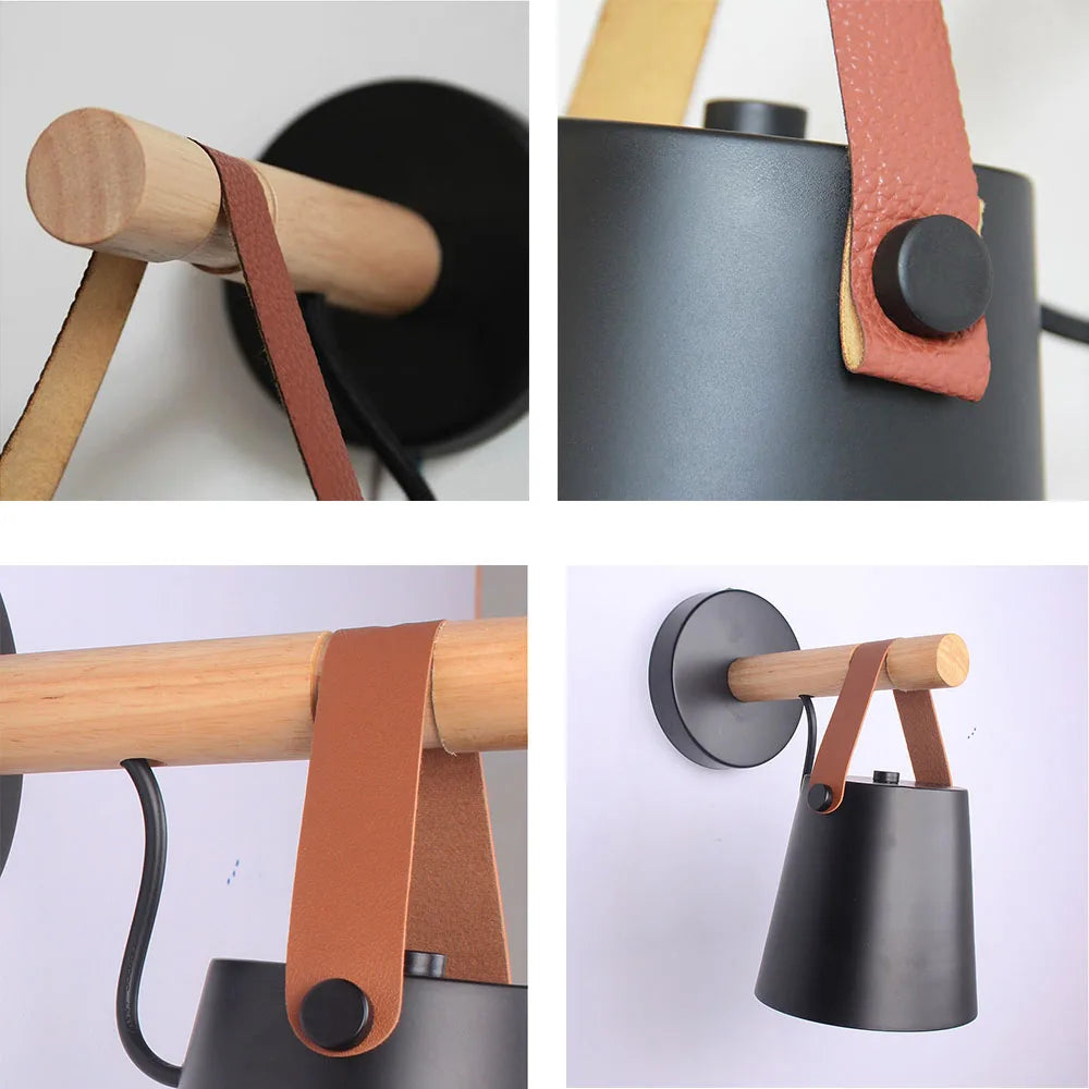 Nordic Wood Wall Lights Bedroom Bedside Lamp Black White Modern E27 Steering Head Wall Lamps LED Home Lighting Sconce Room Decor - Clikcy