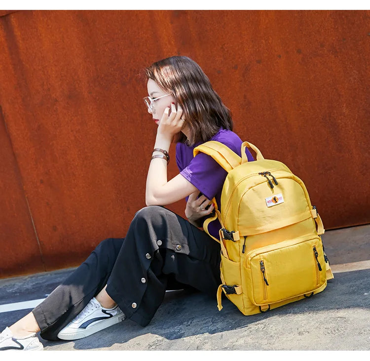 Fashion Leisure Yellow Backpack Waterproof Large School Backpack For Teenager USB College Back pack - Clikcy