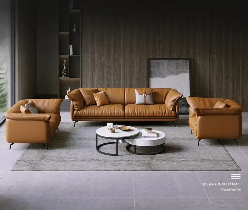 Modern Minimalist Living Room Leather Sofa  Apartment Furniture Set Combination Wtih Customzied Color - Clikcy