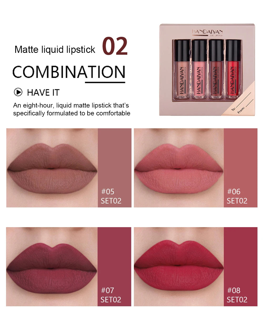 4Colors/Set Matte Liquid Lipstick Kit Women Makeup Set Matt Lipstick Lips Make up Cosmetics Tint Lip Gloss Waterproof - Clikcy