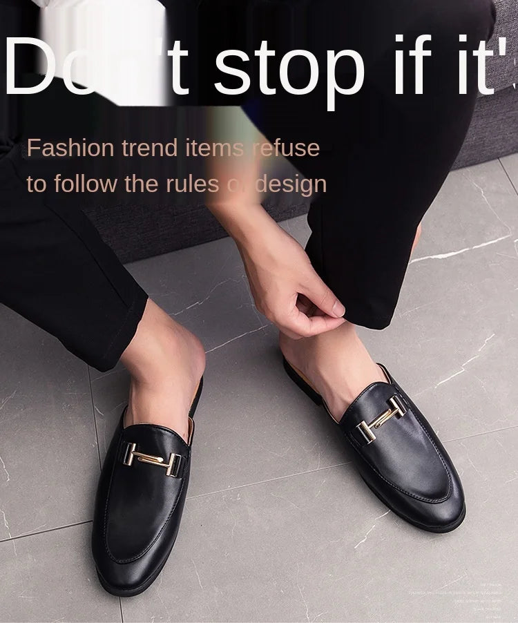 White Slip on Shoes Men Mules Leather Shoes Man Classic Black Half Shoes for Men 2025 Mules Homme Chaussure Homme Mule Masculino