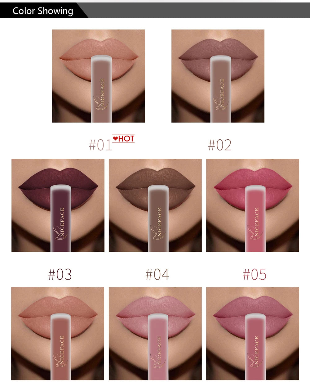 NICEFACE Matte Liquid Lipstick Waterproof Long Lasting Lip Gloss Tint Sexy Red Nude Purple Metallic Lipsticks Makeup Cosmetics - Clikcy