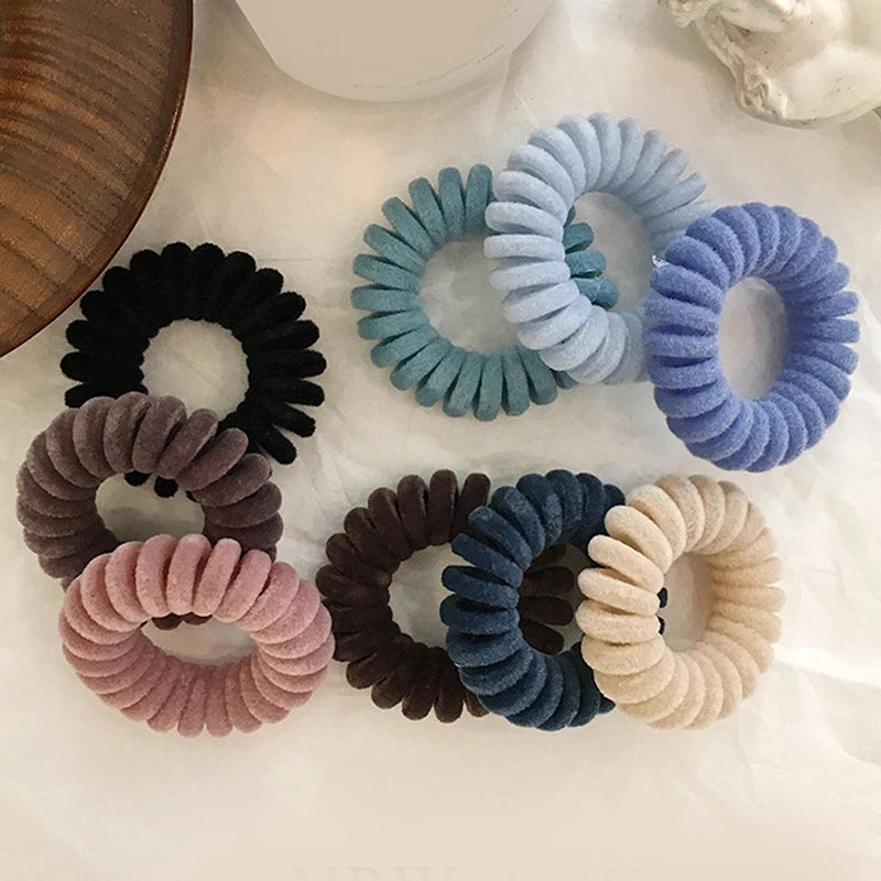 Elastic Knit Telephone Wire Hair Bands Girl Woman Hair Accessories Rubber Band Headwear Hair Rope Spiral Shape Hair Ties - Clikcy
