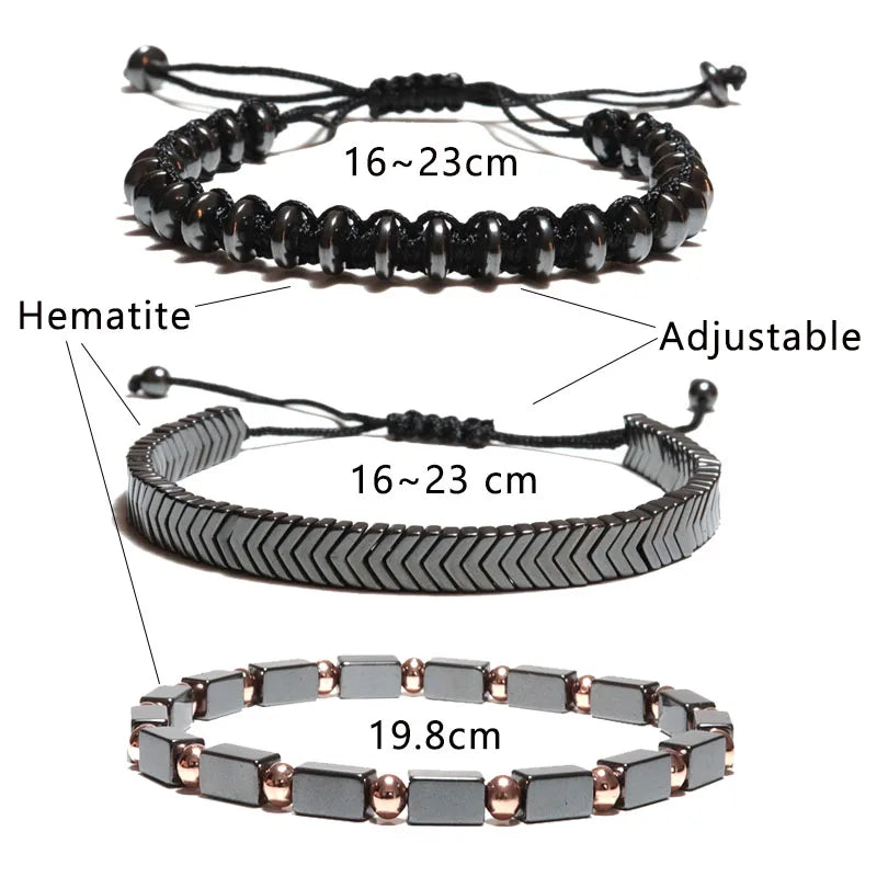 Noter 3pcs/set Mens Bracelet Set Braided Rope Braslet Natural Hematite Braclet Stone Adjustable Male Charm Brazalete Accessories - Clikcy