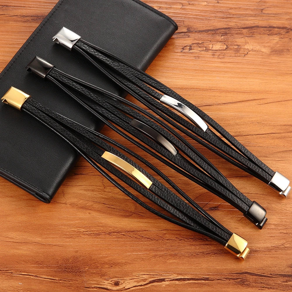 XQNI Geometric Stainless Steel Accessories Combination Leather Men's Bracelet Classic Multi-layer Luxury Style For Handsome Gift - Clikcy