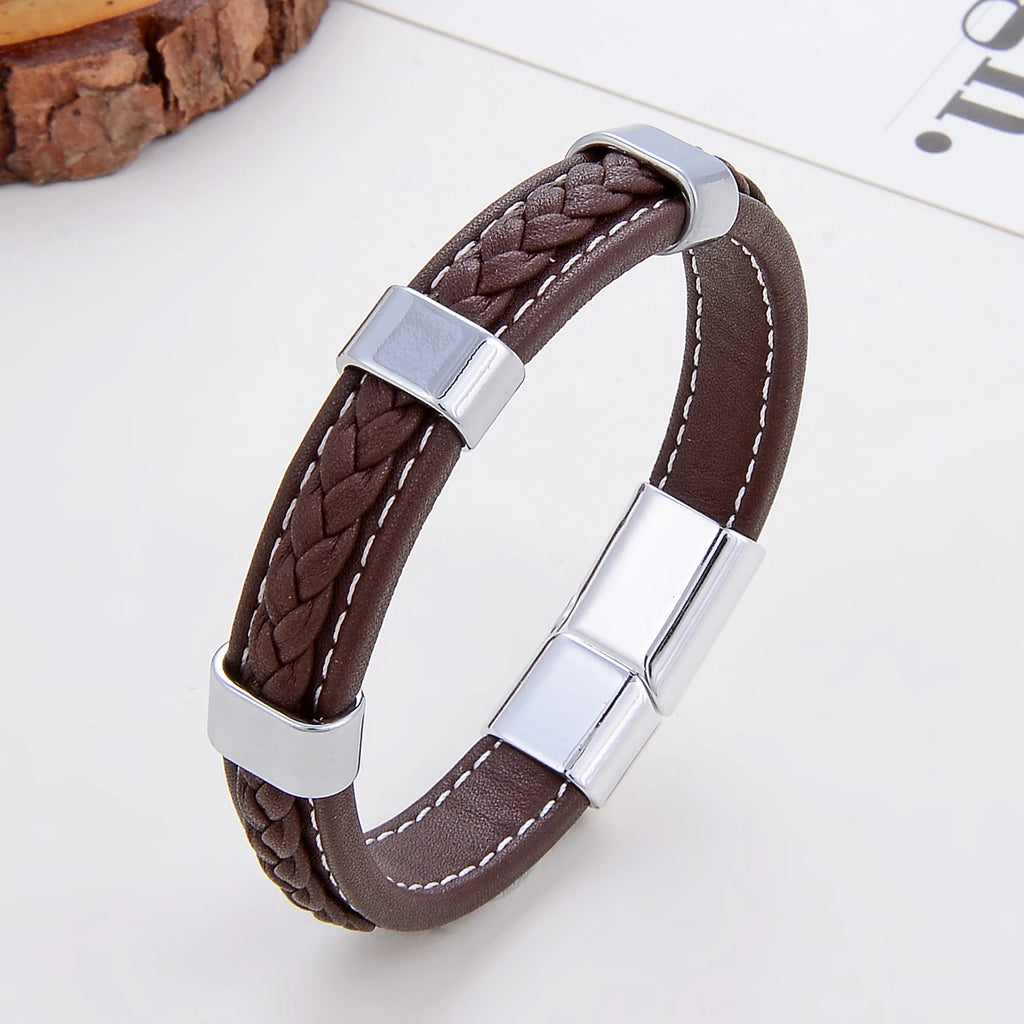 Classic Braided Leather Bracelet For Women Zinc Alloy Metal Mens Jewelry Bracelets Femme Accessories 2021 браслет мужской - Clikcy