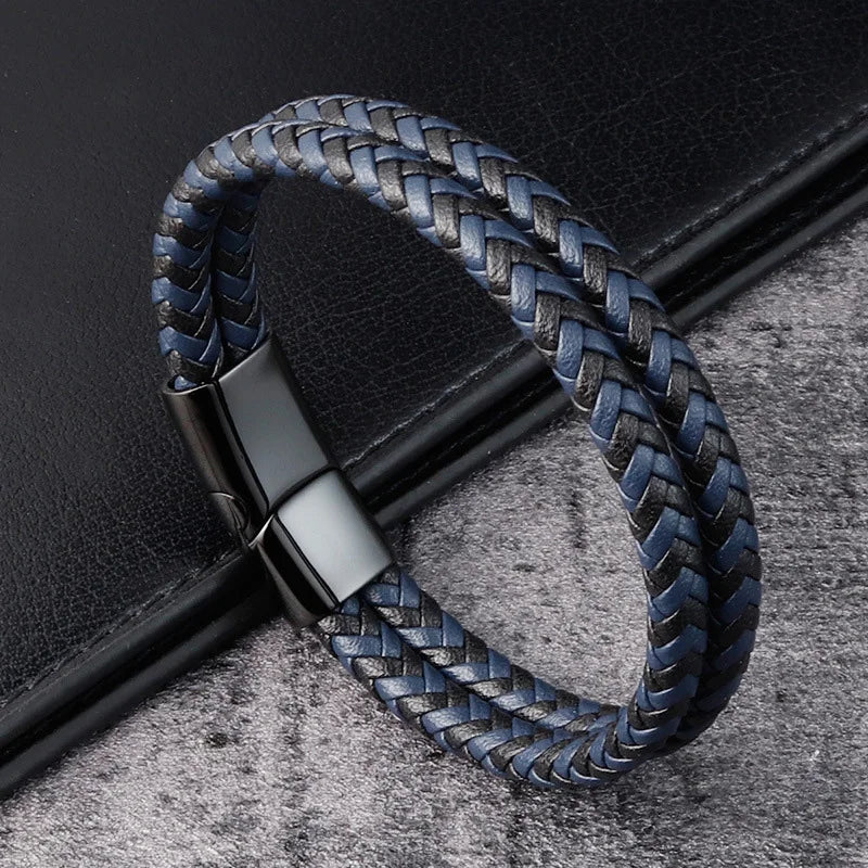 Trendy Genuine Leather Bracelets Men Stainless Steel Multilayer Braided Rope Bracelets for Male Female Bracelets Jewelry - Clikcy