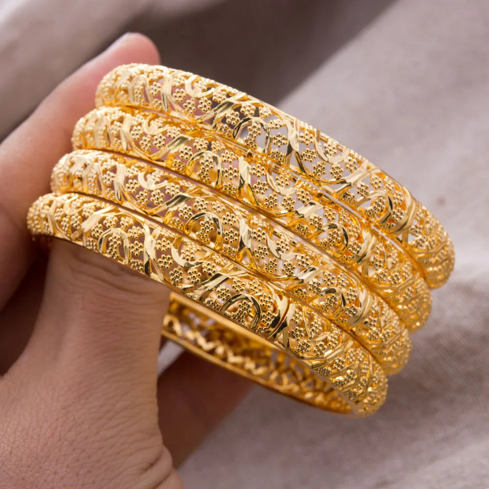 24K Luxury Gold Color Bangles For Women Wedding Bride Bracelets Gold Color Jewelry Middle East African Gifts - Clikcy
