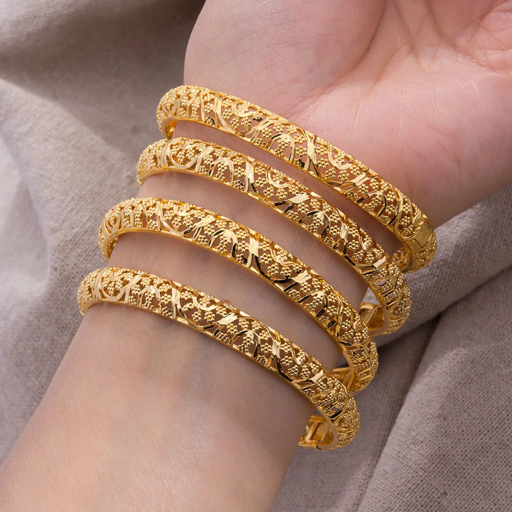 24K Luxury Gold Color Bangles For Women Wedding Bride Bracelets Gold Color Jewelry Middle East African Gifts - Clikcy