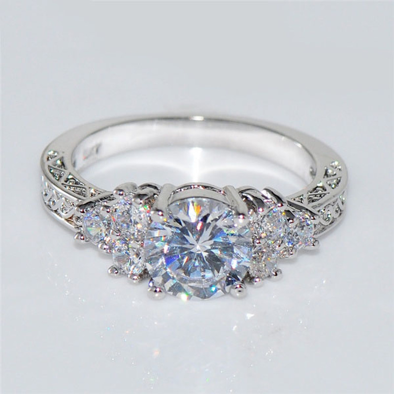 Exquisite Fashion Silver Color Engagement Rings for Women Fashion White Zircon Stones Ring Anniversary Bridal Wedding Jewelry - Clikcy