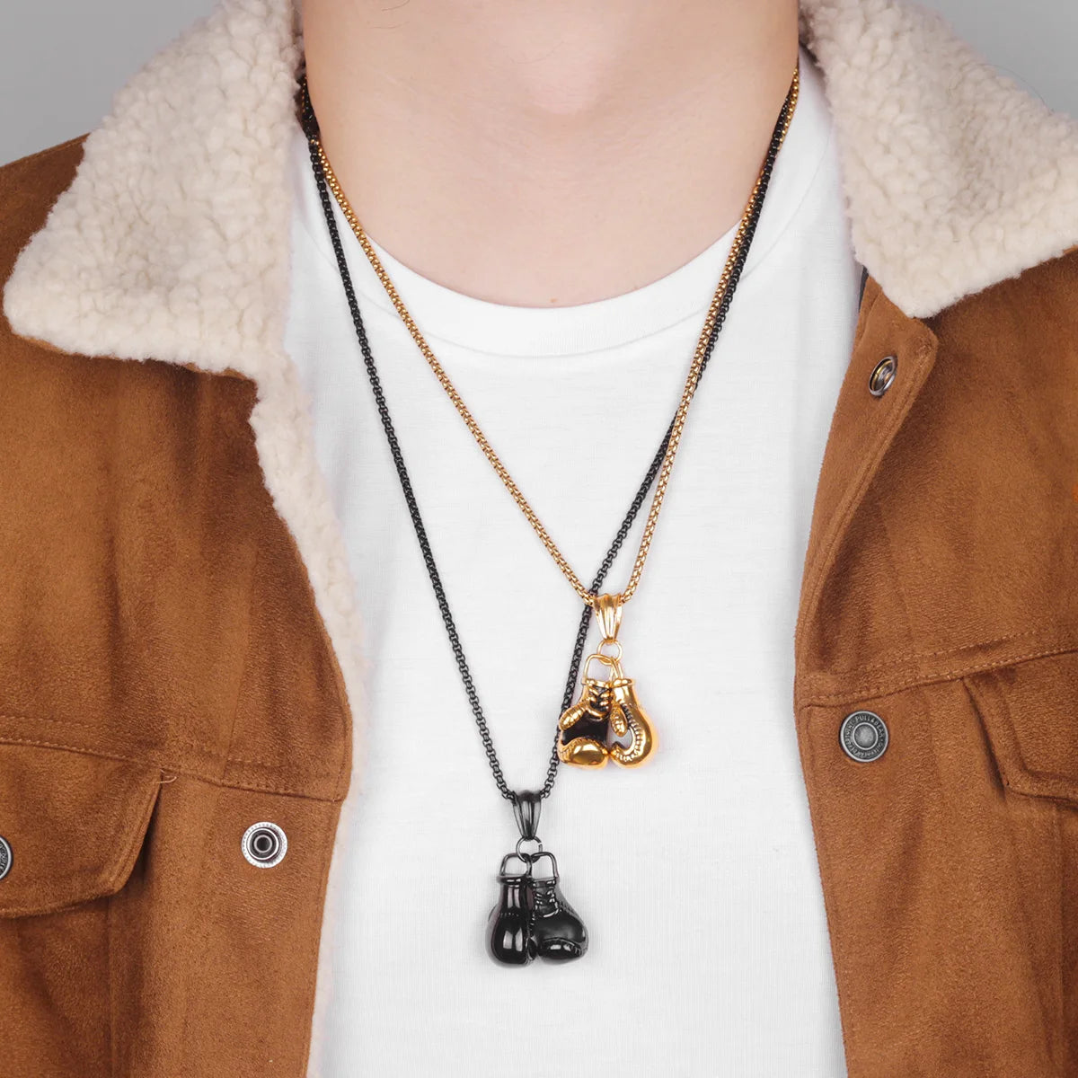 Fitness Gym Bodybuilding Boxing Gloves Stainless Steel Men Necklaces Pendants Chain for Boyfriend Male Jewelry Gift Wholesale - Clikcy