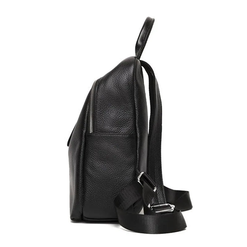 ZENCY Genuine Cow Leather Silver Metal Hardware Women Black White Color Backpacks Young Girl First Layer Cowhide Shooping Bag - Clikcy