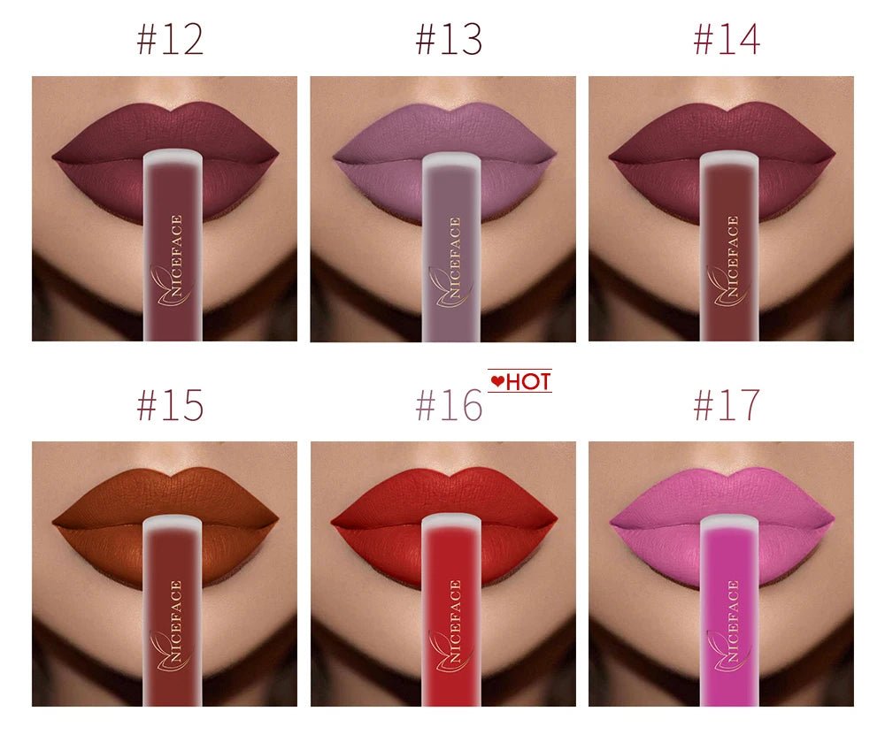 NICEFACE Matte Liquid Lipstick Waterproof Long Lasting Lip Gloss Tint Sexy Red Nude Purple Metallic Lipsticks Makeup Cosmetics - Clikcy