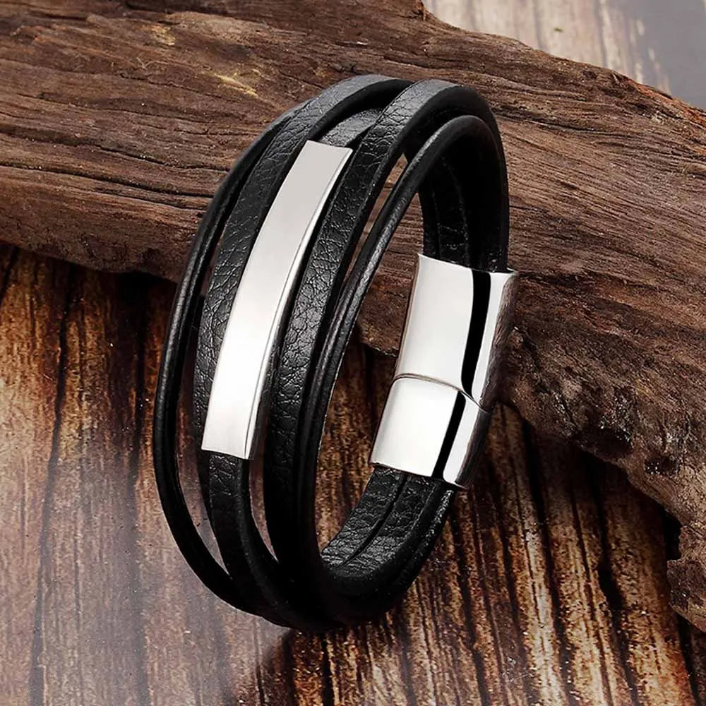 Trendy Genuine Leather Bracelets Men Stainless Steel Multilayer Braided Rope Bracelets for Male Female Bracelets Jewelry - Clikcy