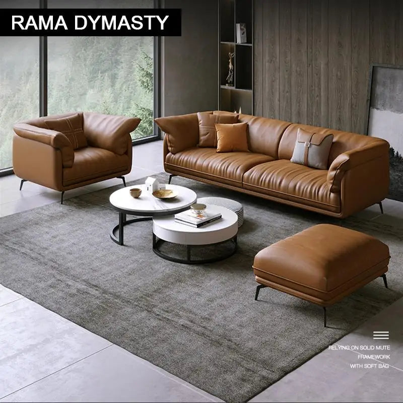 Modern Minimalist Living Room Leather Sofa  Apartment Furniture Set Combination Wtih Customzied Color - Clikcy
