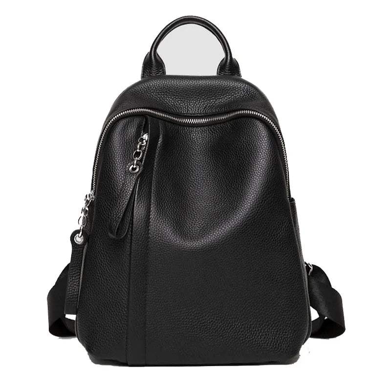 ZENCY Genuine Cow Leather Silver Metal Hardware Women Black White Color Backpacks Young Girl First Layer Cowhide Shooping Bag - Clikcy