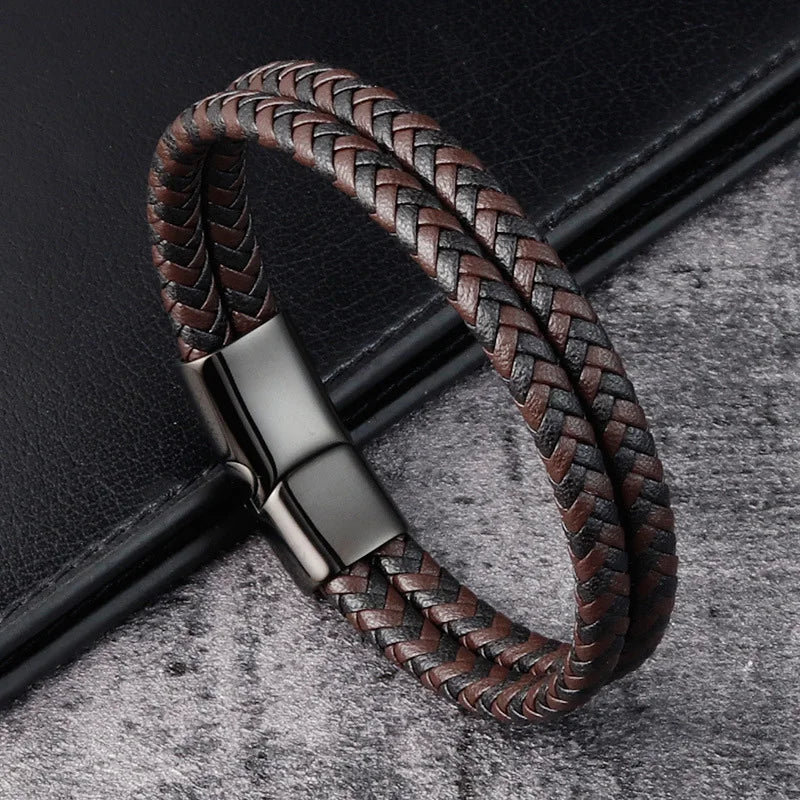 Trendy Genuine Leather Bracelets Men Stainless Steel Multilayer Braided Rope Bracelets for Male Female Bracelets Jewelry