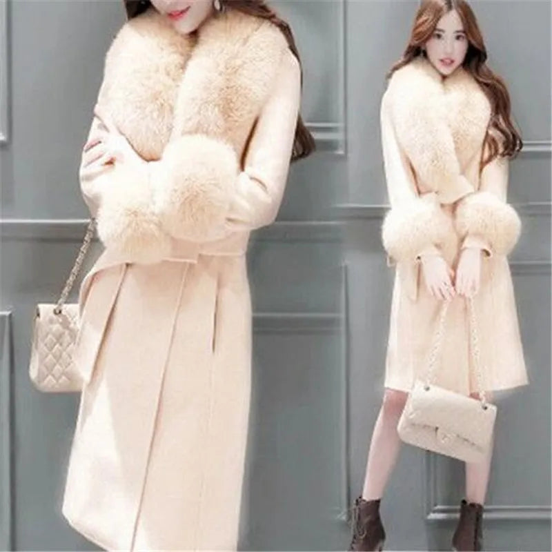 2025 Autumn Winter High End Fashion Coat Slim Was Thin Woolen Coat Faux Fur Fur Collar Slim Was Thin Mid-length Coat Women Coat - Clikcy