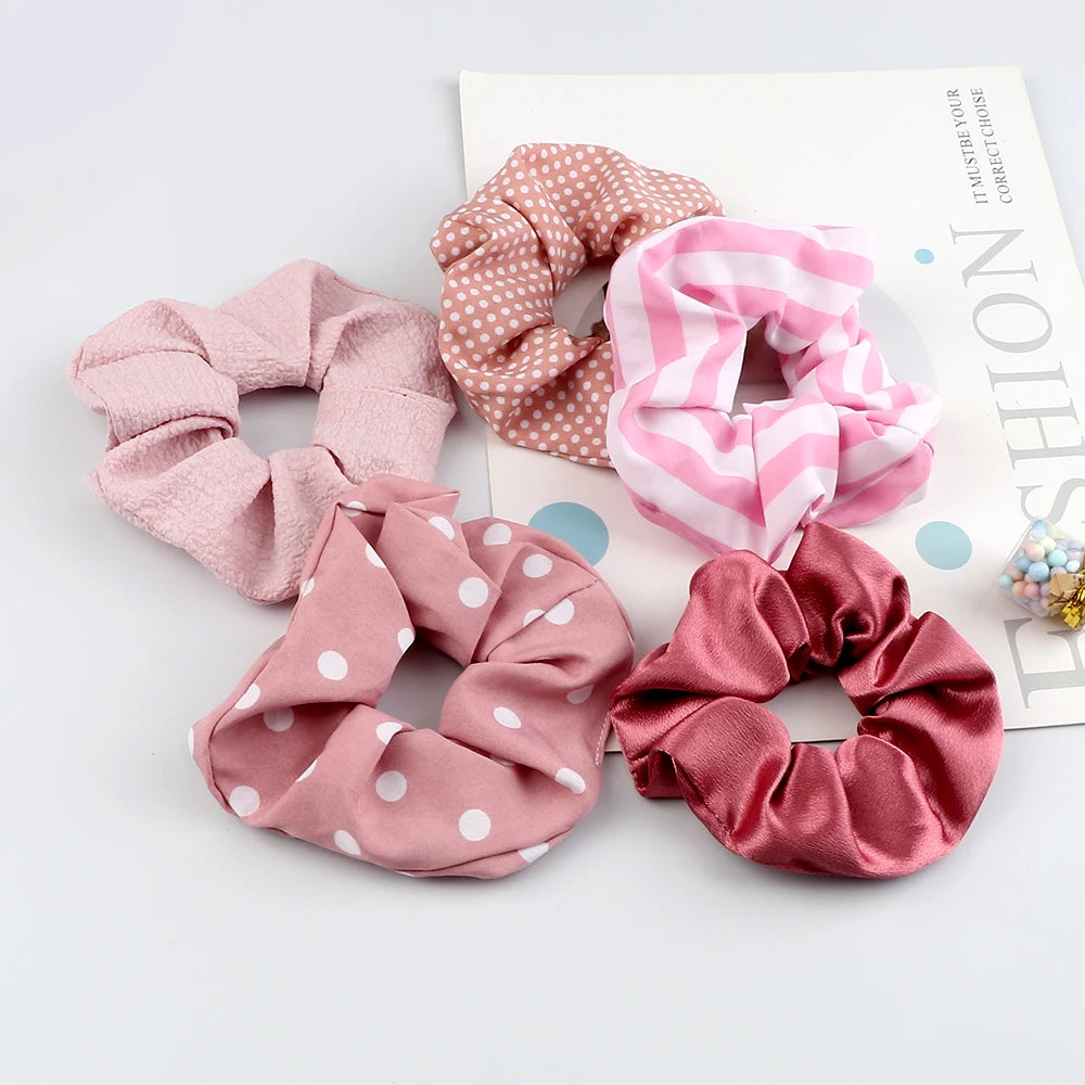 5Pcs/Lot Girl Pink Red Hair Band Accessories Fashion Large Hair Ties Solid Color Elastic Scrunchies For Women Ponytail Hairstyle - Clikcy