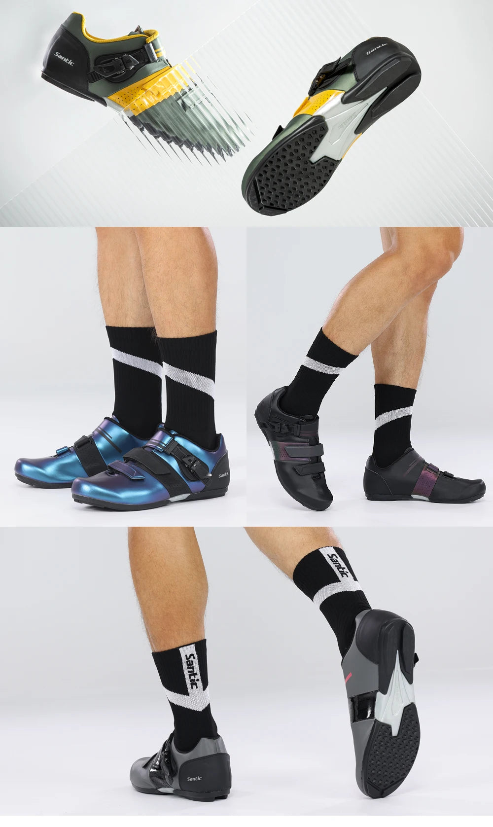 Santic Non-locking Cycling Shoes Rubber Sole Men's Outdoor Road Riding Bicycle Equipment Fashionable Biking Sport Sneakers 36-46 - Clikcy