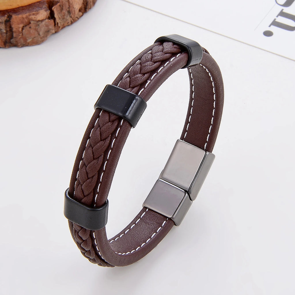 Classic Braided Leather Bracelet For Women Zinc Alloy Metal Mens Jewelry Bracelets Femme Accessories 2021 браслет мужской - Clikcy