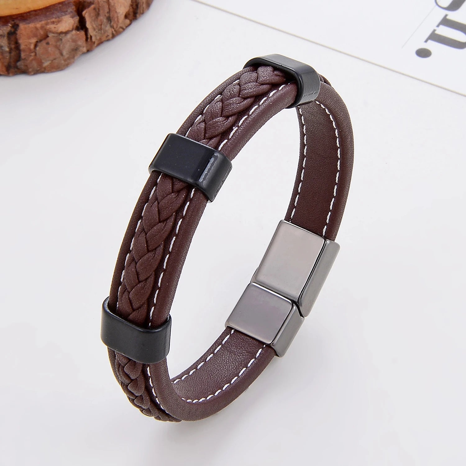Classic Braided Leather Bracelet For Women Zinc Alloy Metal Mens Jewelry Bracelets Femme Accessories 2021 браслет мужской - Clikcy