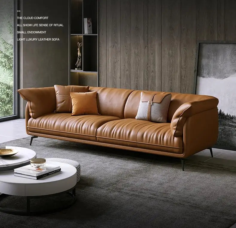 Modern Minimalist Living Room Leather Sofa  Apartment Furniture Set Combination Wtih Customzied Color - Clikcy
