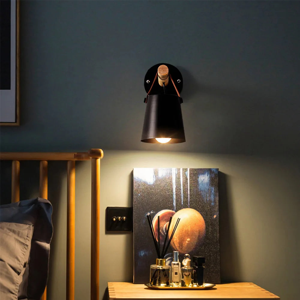 Nordic Wood Wall Lights Bedroom Bedside Lamp Black White Modern E27 Steering Head Wall Lamps LED Home Lighting Sconce Room Decor - Clikcy