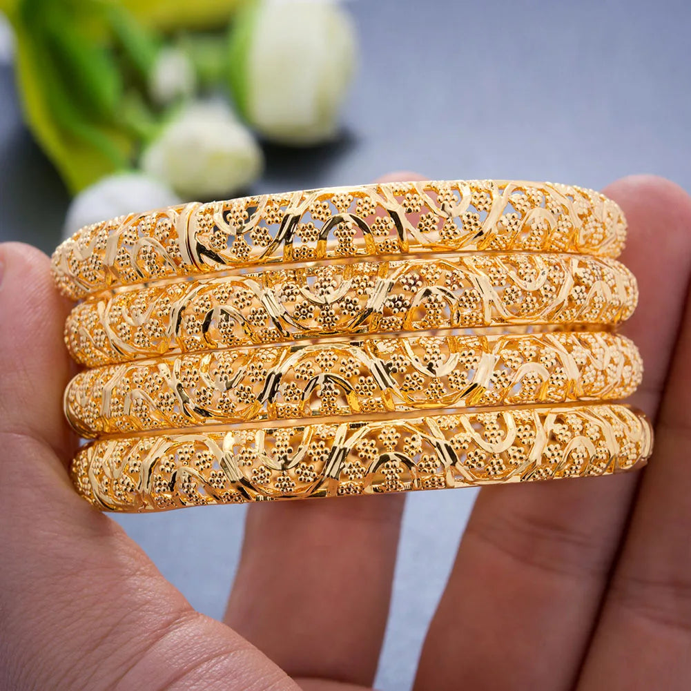24K Luxury Gold Color Bangles For Women Wedding Bride Bracelets Gold Color Jewelry Middle East African Gifts - Clikcy