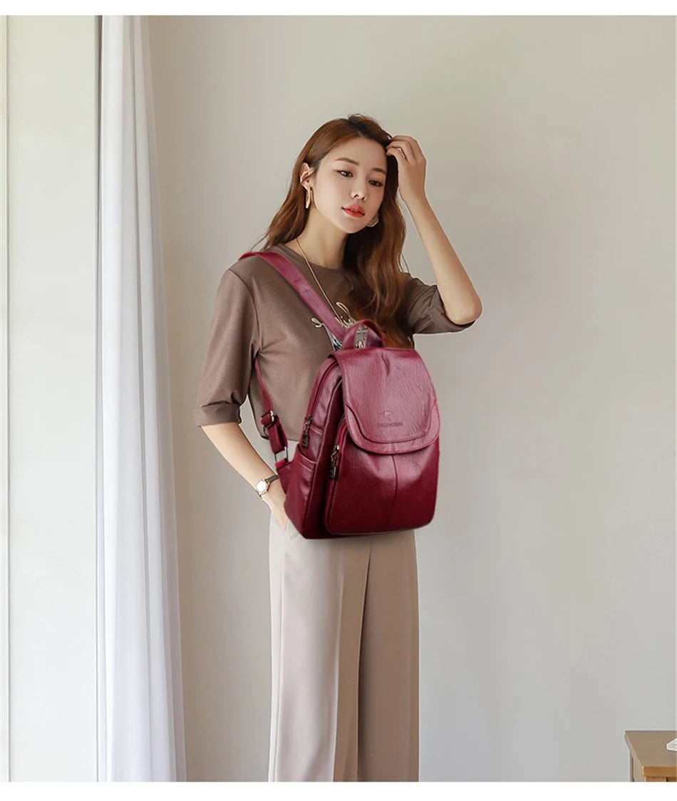 Genuine Women Leather Backpack Fashion Female Shoulder Bag Sac a Dos Ladies Bagpack Mochilas School Bags For Teenage Girls 2024 - Clikcy