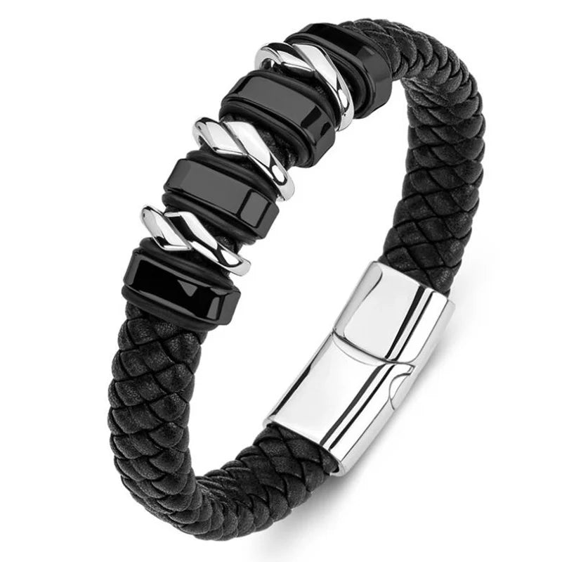 Classic Black Multilayer Leather Bracelet Men Casual Punk Party Jewelry Male Hand Band Gift - Clikcy