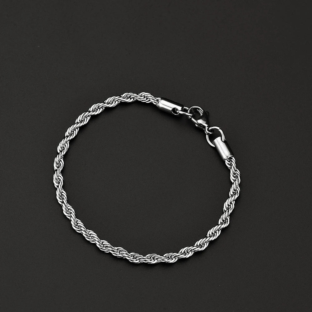 Cheap wholesale Width 4MM stainless steel twisted rope chain bracelet fashion jewelry for men and women party gifts drop ship - Clikcy