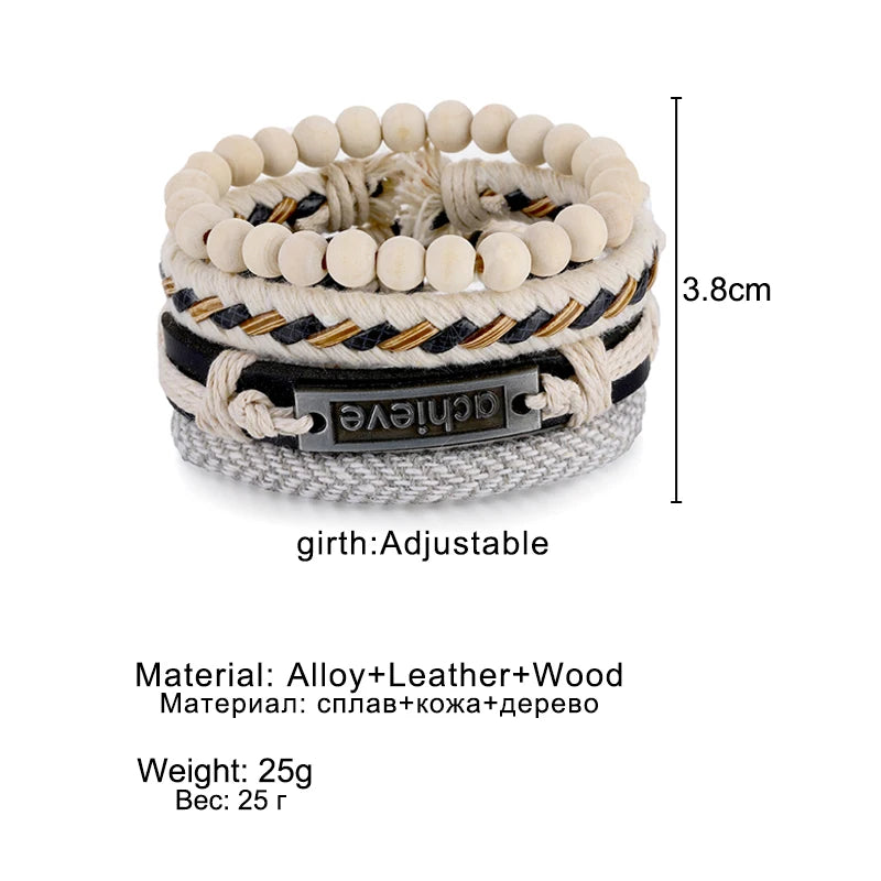 IFMIA Fashion Beads Leather Wrap Bracelet Set Men New Design Wristband Multiple Bracelets & Bangles Party Wedding Jewelry Gifts - Clikcy